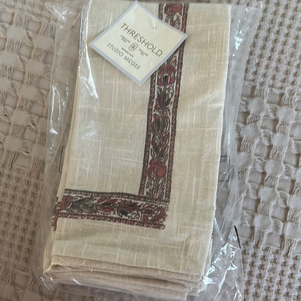 Threshold Cream and Red Patterned Napkins 
Set of 12